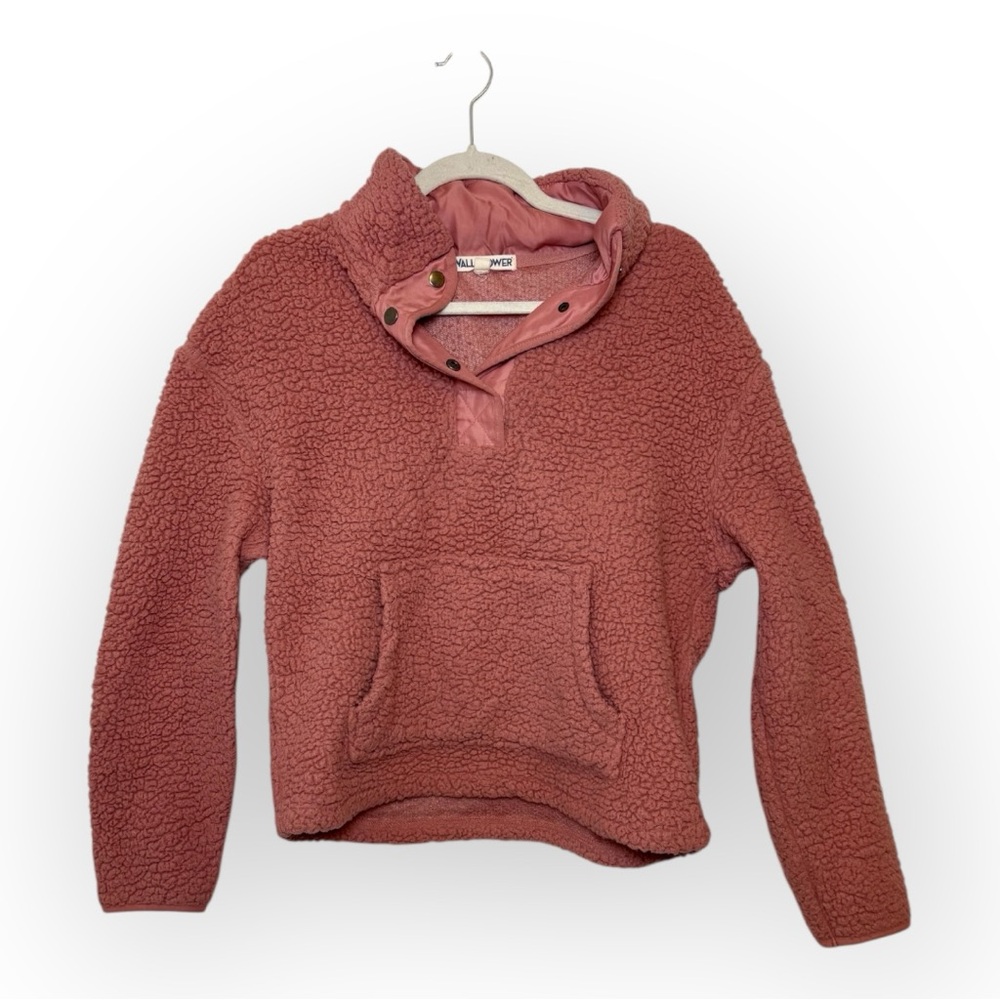 Wallflower Pink Sherpa Snap Pullover Cozy Soft Teddy Fleece Classic Style Large